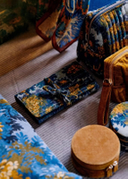 Luxury Plant Print Jewelry Pouch Bags Cotton Packaging Necklace Earring Ring Bags Quilted Makeup Brush Storage Roll Bag