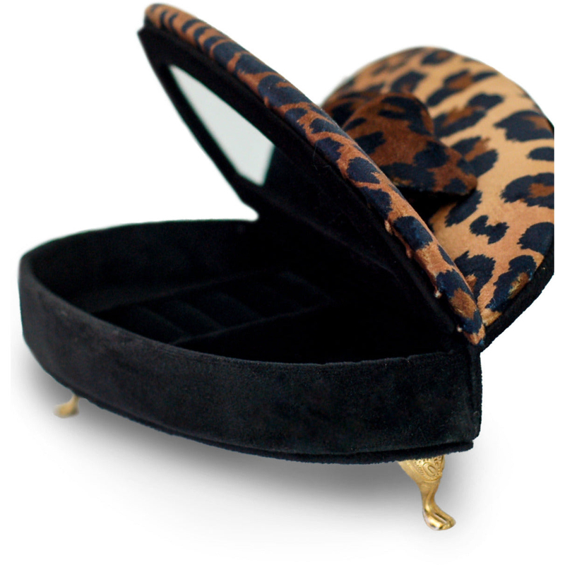 Pink Leopard Sofa Animal Print Heart Plush Jewelry Box Gift Ring Holder Mirror Luxury Velvet Earring Necklace Packaging Box