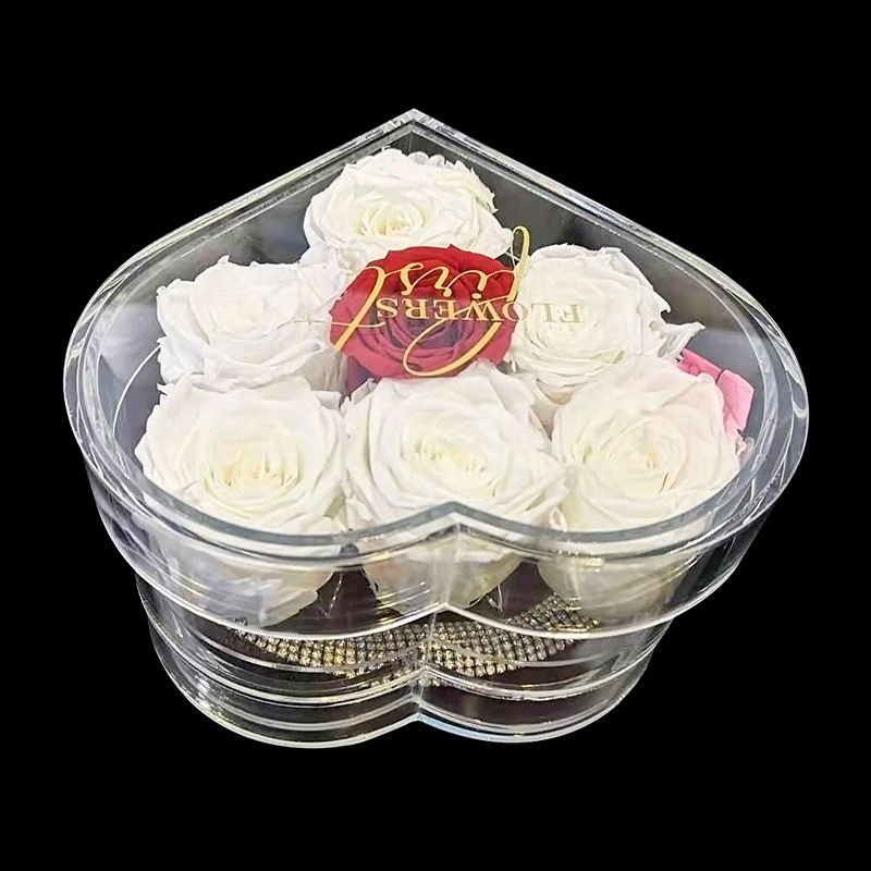 Luxury heart shape clear acrylic flowers gift box transparent preserved rose packaging flower box for Valentine's Day wedding