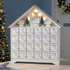 24 Day White Wooden House Christmas Countdown Advent Calendar Packaging Box with Lighted Reindeer Sled