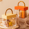 New Creative Portable Clear Acrylic Velvet Lid Wedding Birthday Scented Candle Cosmetic Gift Packaging Box with Bamboo Handle