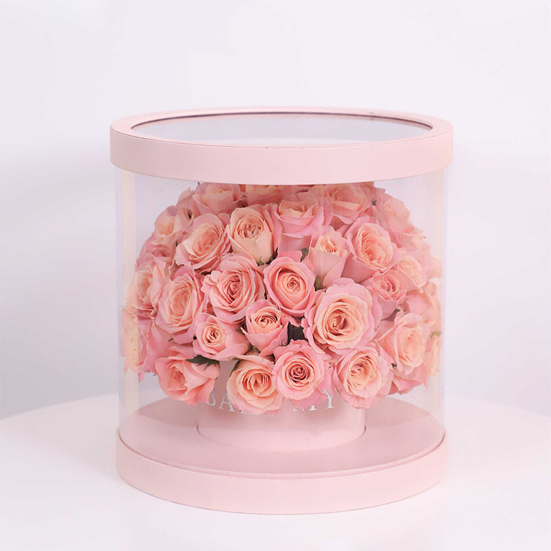 Hot Sale Custom Design Large Clear Transparent PVC Plastic Round Rose Flower Bouquet Arrangement Packaging Box with Ribbon Wholesale