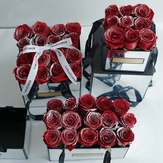 New Arrival Folding Portable Square Mirror Flower Bouquet Arrangement Gift Packaging Box for Valentine's Day