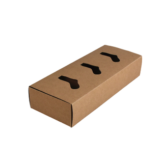 Custom Logo Brown Recycled Kraft Paper Foldable Drawer Style Socks Set Gift Packaging Box with Sock Hole Cut for Men