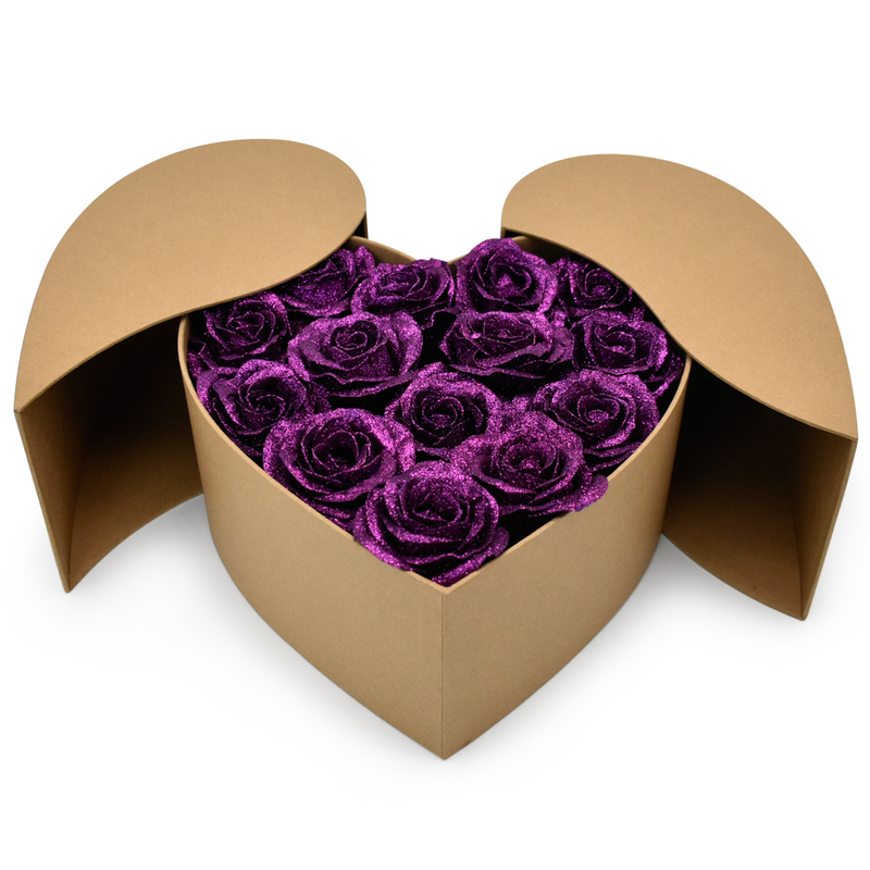 New Arrival Double Open Recycled Brown Kraft Paper Heart Rose Flower Gift Packaging Box for Flowers Custom Size Logo Gold Foil