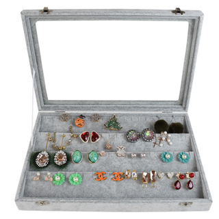 Luxury Velvet 20 Hooks Necklace Jewelry Organizer Showcase for Necklaces Jewelry Storage Box Stackable Glass Top Lockable