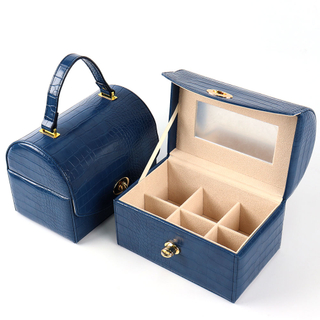 Luxury PU Leather Ring Earring Necklace Watch Jewelry Makeup Organizer Gift Storage Box with Led Light Mirror Velvet Insert