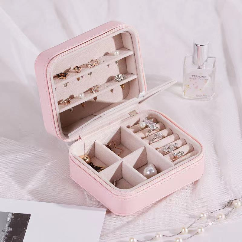 Small 2 Layer PU Leather Mini Portable Travel Jewerly Storage Organizer Boxes for Women Girls Earring Ring Necklace Bracelet