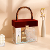 Custom Luxury Clear Transparent Acrylic Wedding Aromatic Candle Cosmetics Gift Packaging Box With Bamboo Handle Wholesale