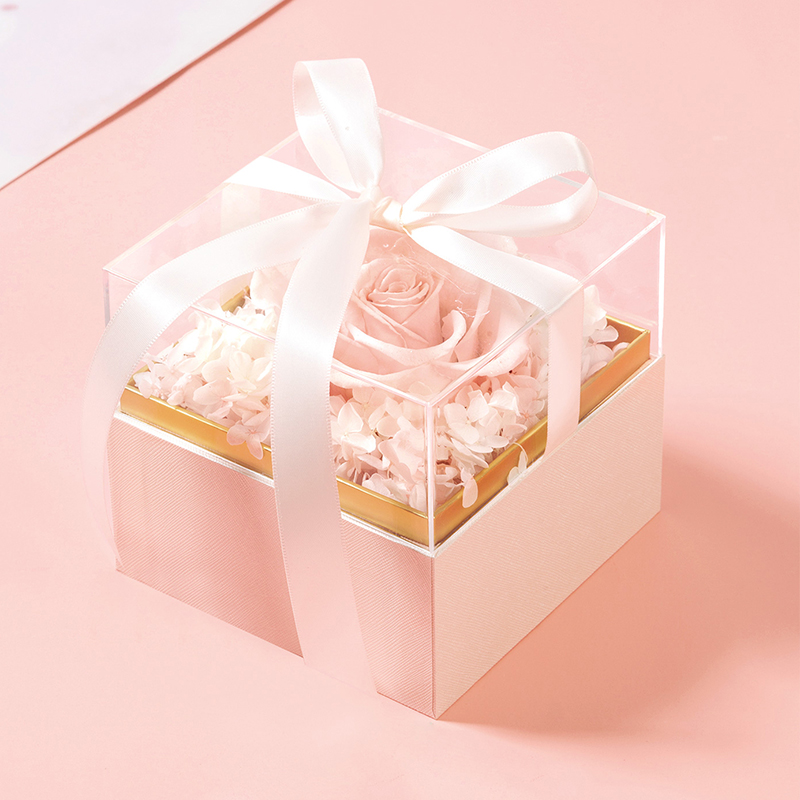 New Transparent Acrylic Lid Square Eternal Rose Flower Chocolate Arrangement Gift Packaging Box Valentine's Day Gift