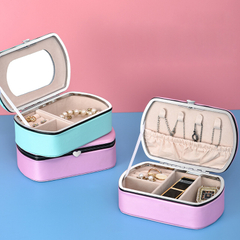 Wholesale Jewelry Storage Box Pu Leather Simple Portable Ring Earrings Necklace Jewelry Box with Mirror 