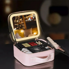 Travel Portable Makeup Bag with LED Mirror Waterproof Adjustable Private Label Cosmetic Skincare Bag Box Custom Logo