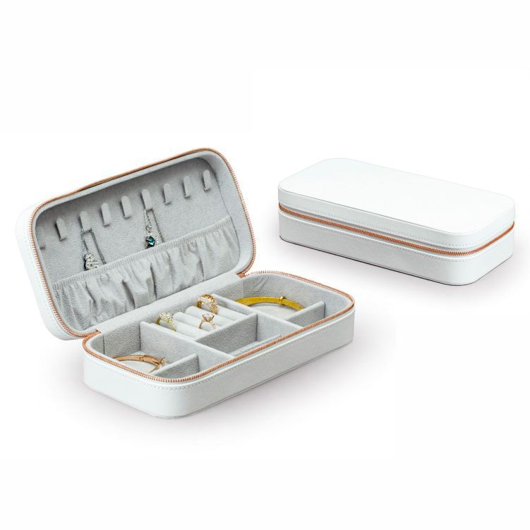 Custom Logo Travel Jewellery Organizer Rectangle Storage Jewelry Boxes Case Luxury White Leather Jewelry Box