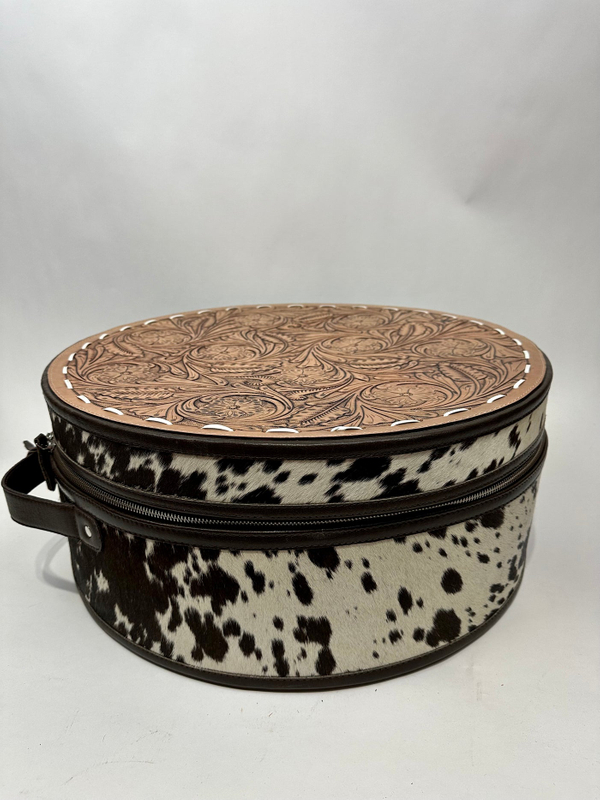 Vintage Cowgirl Hat Box Custom Large Round Zipper Hat Boxes with Logo Packaging Travel Case Leather Hat Storage Box with Handles