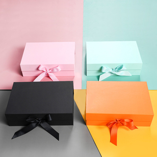 4 Colors In Stock Gift Clothing Packaging Box Foldable Magnetic Paper Box With Bow-knot