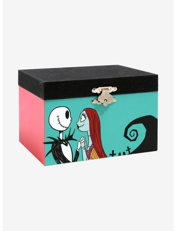 Rotating Musical Jewelry Box for Girl Wooden Paper Nightmare before Christmas Necklace Box Metal Lock Halloween Display Gift Box