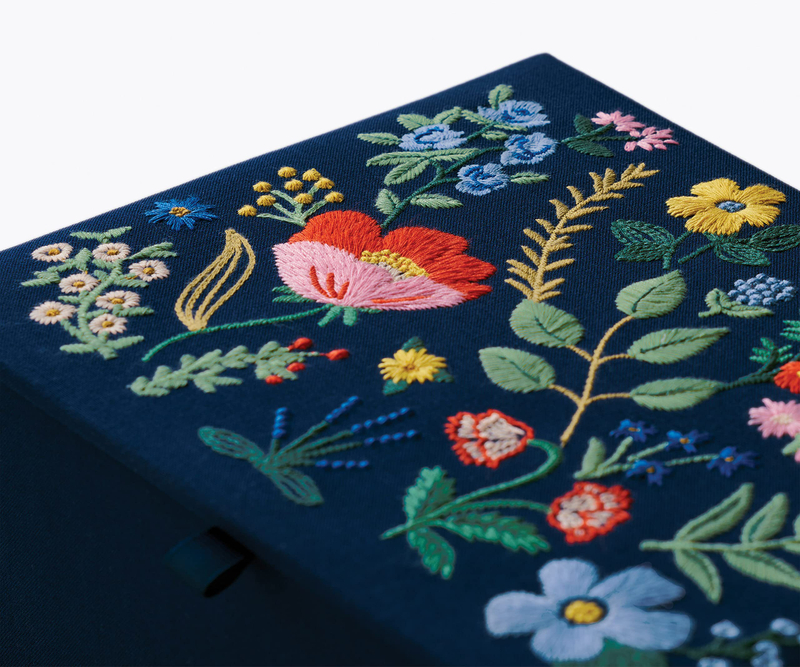 New Arrival Garden Party Blue Medium Embroidered Keepsake Magnetic Closure Foldable Gift Packaging Box
