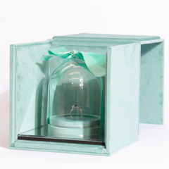 Custom Velvet Wedding Proposal Ring Box Flip Magnetic Closure Fancy Bracelet Necklace Box with Glass Dome