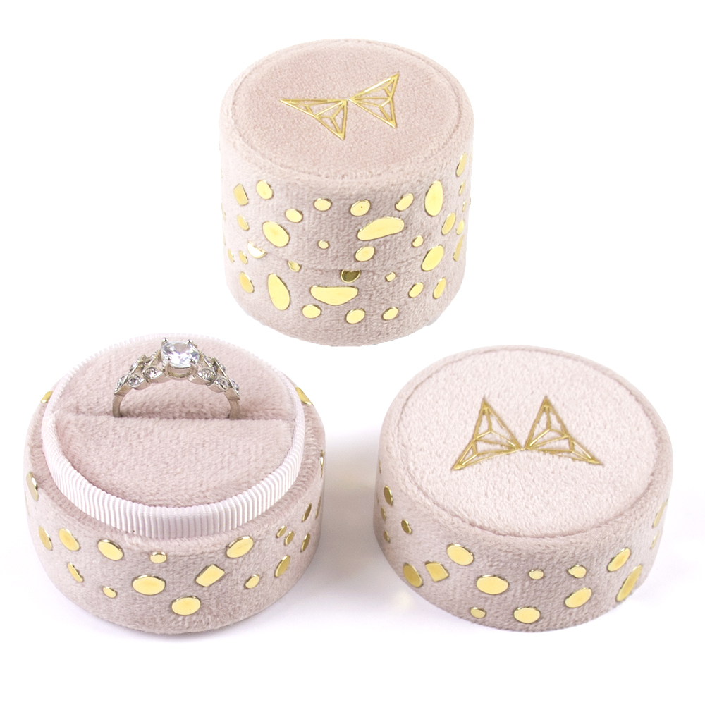 Customized Logo High Quality Velvet Ring Box Round Shape Wedding Ring Gift Packaging Boxes For Ceremony With Foam Insert