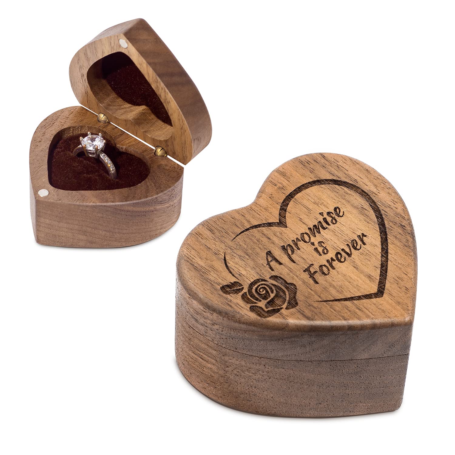 Heart Shaped Walnut Wood Ring Box Velvet Soft Interior Holder Jewelry Chest Organizer Earrings Coin Jewelry Wooden Presentation