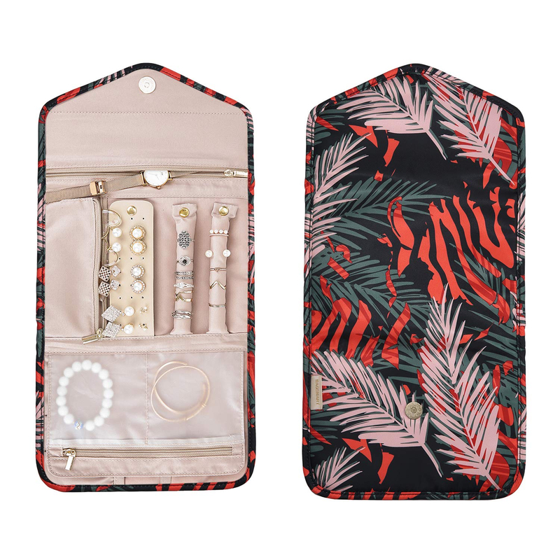 Portable Foldable Fabric Ring Necklace Earring Storage Case Hot Sell Jewelry Organizer Roll Bag with Pocket Zipper