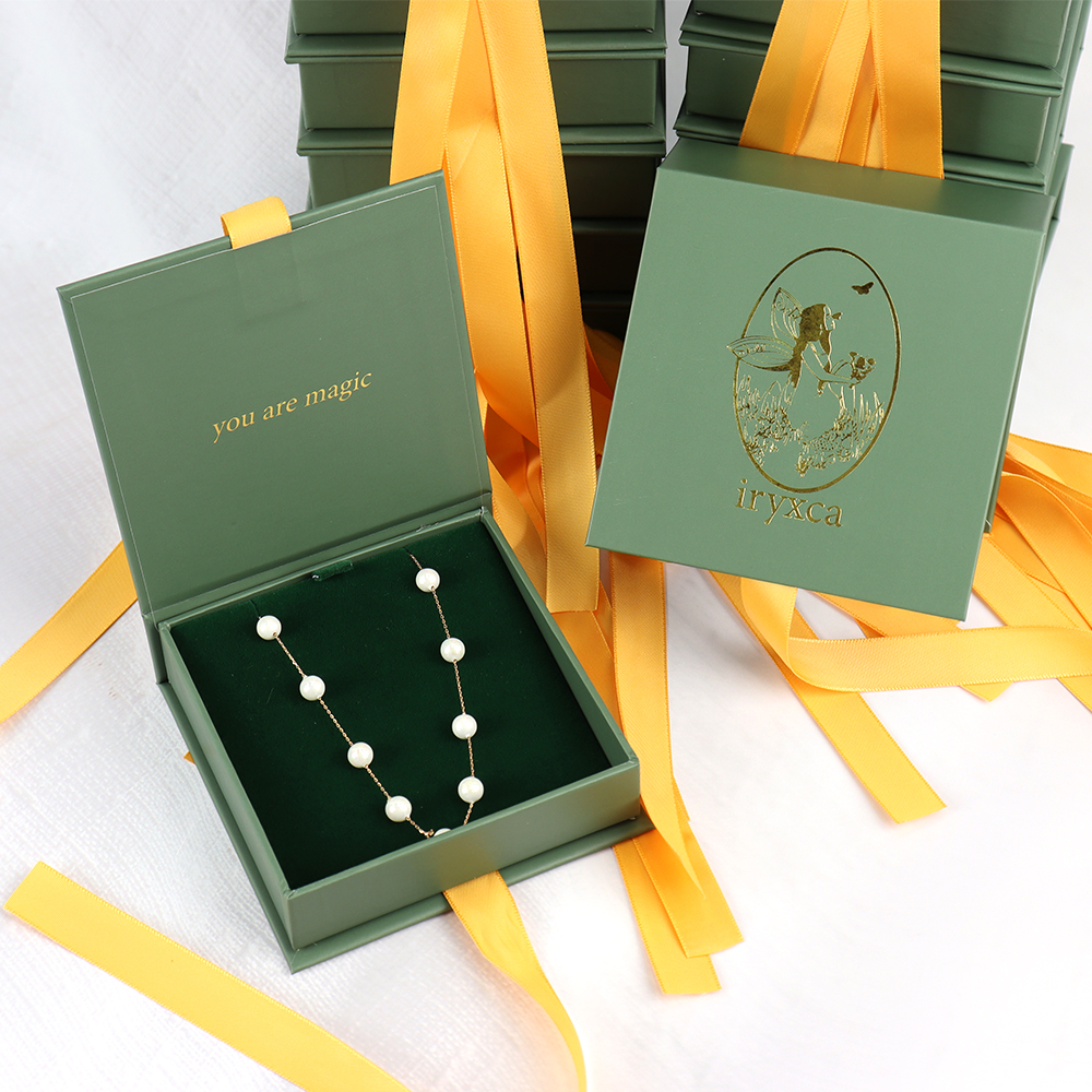 Creative Design Custom Logo Printed Satin Ribbon Paper Collapsible Necklace Jewelry Gift Box Ribbon Packaging Box for Jewelry