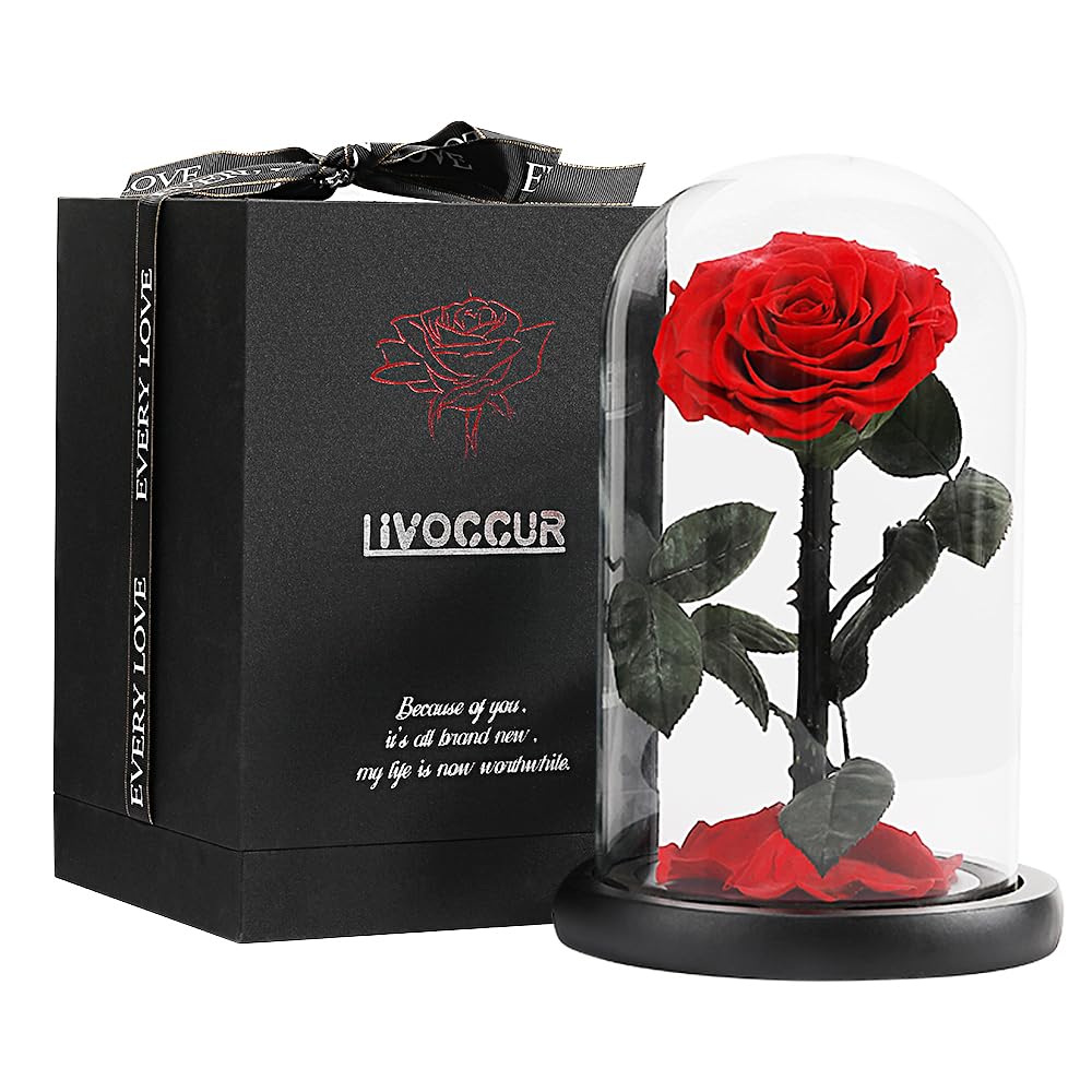 Forever Red Rose And Preserved Rose in Glass Dome