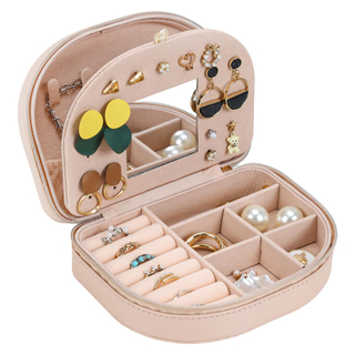 Wholesale Jewelry Case Double-Layer Portable Earrings Lipstick Watch Storage Black Jewelry Box with Mirror