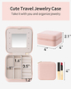 New Arrival PU Leather Joyero Pink Mini Portable Jewellery Necklace Earring Gift Case With Mirror Travel Jewelry Box Organizer
