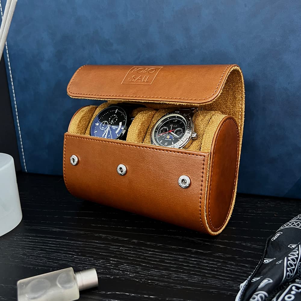 High Quality Luxury Leather Couple Travel Watch Jewelry Bracelet Gift Box Case Packaging 2 Roll