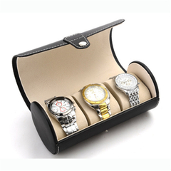 3 Slots Watch Roll Travel Case Chic Portable Vintage Leather Display Clock Storage Box Round Watch Organizers