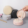 Round Travel Jewelry Box Women Ladies PU Jewelry Storage Organizer Necklace Earrings Rings Display Box