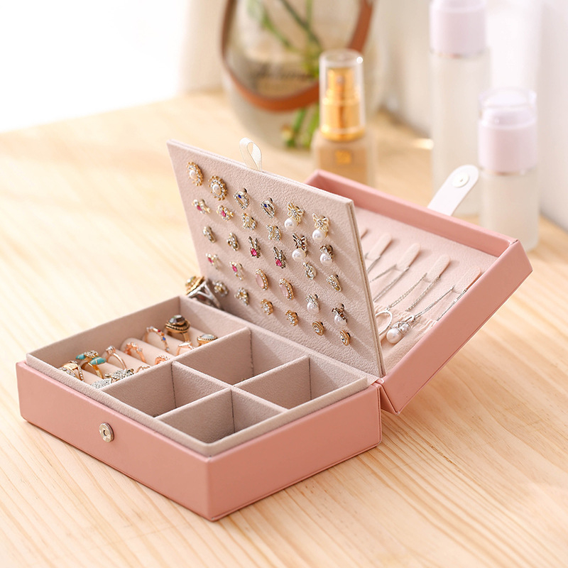 Portable Ring Earring Bracelet Box Organizer Jewelry Storage Case PU Leather Small Travel Jewelry Boxes