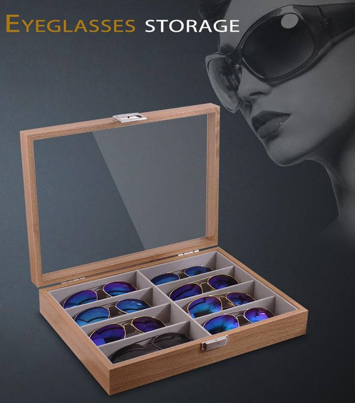 Walnut Wood Glasses Storage Display Box 8 Slots Storage Sunglasses Display Case Organizer Can Custom Logo Carving