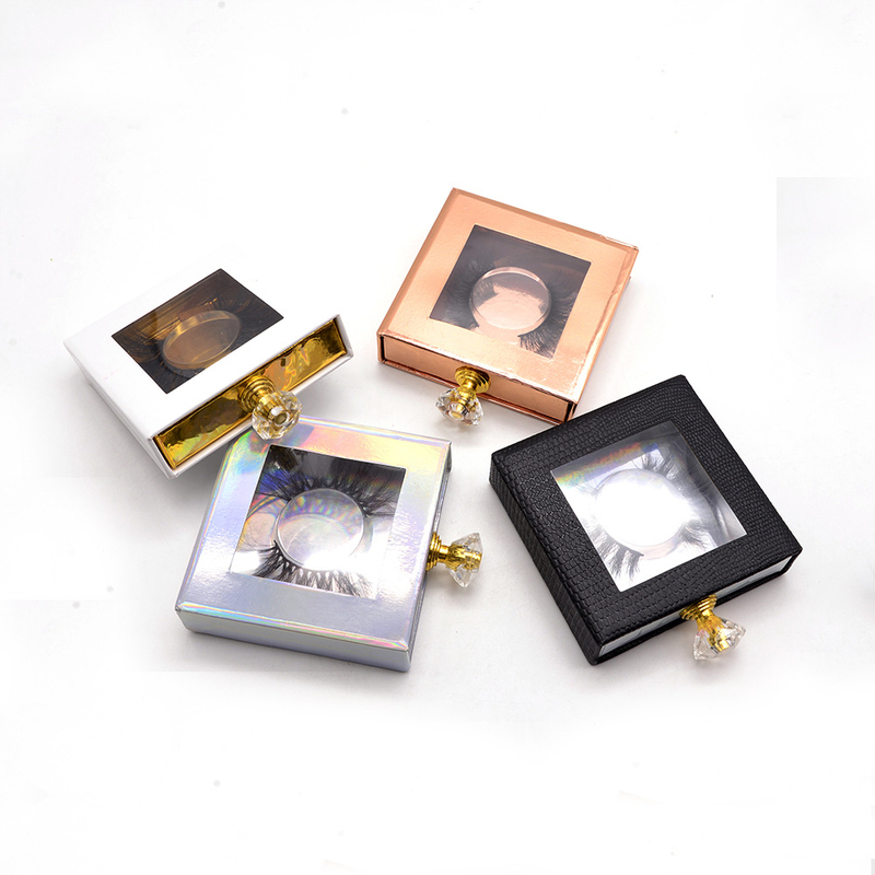 Custom Own Logo Personalized 3d Lash Packaging Empty Plastic Vendor Customize False Eyelashes Box with Diamond Handle