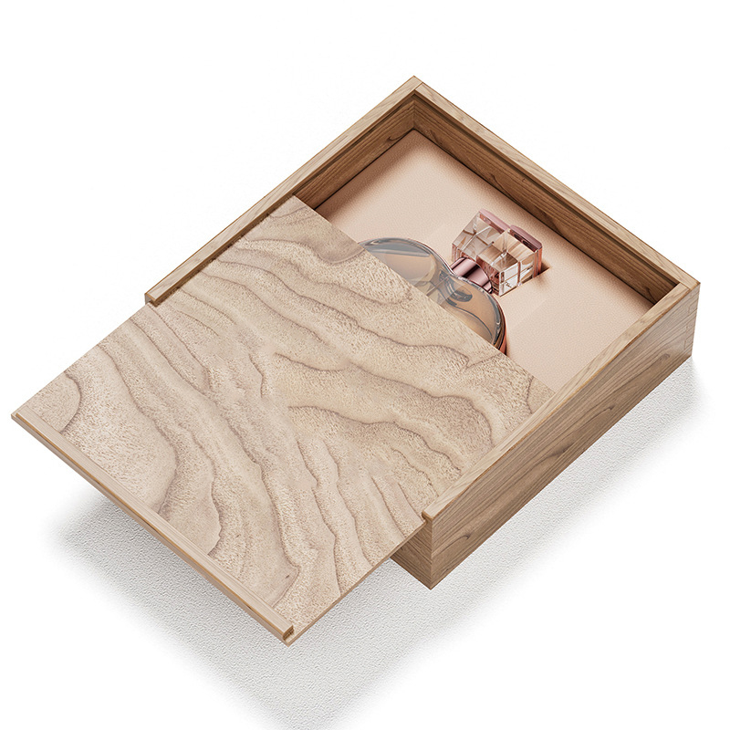 Luxury High End Square Original Wooden Perfume Packaging Box Household Products Wood Box with Card Slot Recyclable MDF
