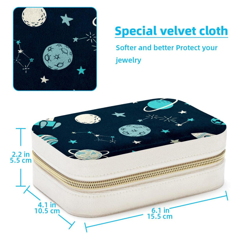 Cute Space Rocket Star Planet Probe Velvet Jewelry Storage Box Decorative And Practical Organizer with Metal Zipper