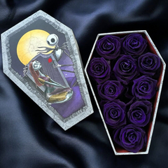 Nightmare before Christmas Rose Box Matte Luxury Paper Coffin Flower Box Red Foiling Purple Preserved Flower Gift Box Packaging