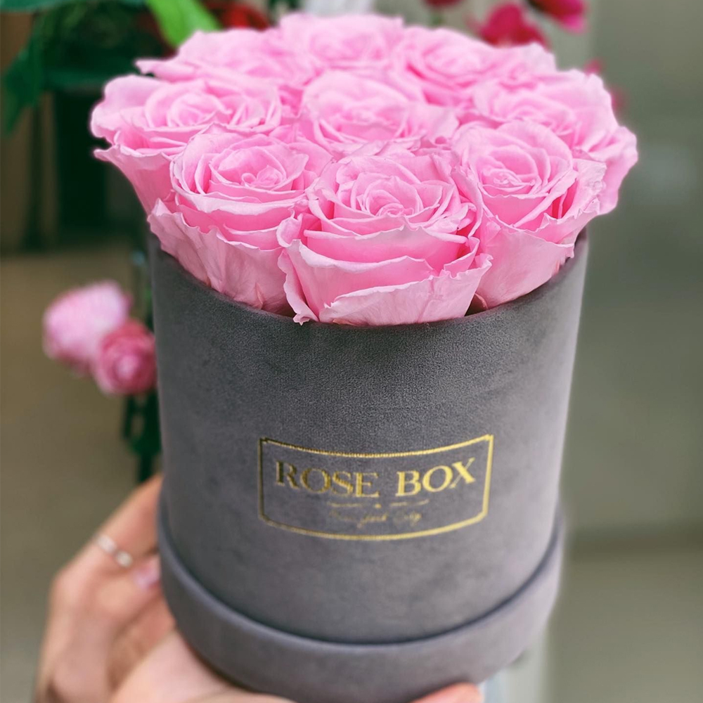 Luxury Forever Rose Anniversary Cylinder Hat Boxes With Lid Pink Velvet Tall Round Circle Portable Flower Gift Packing Box Sets