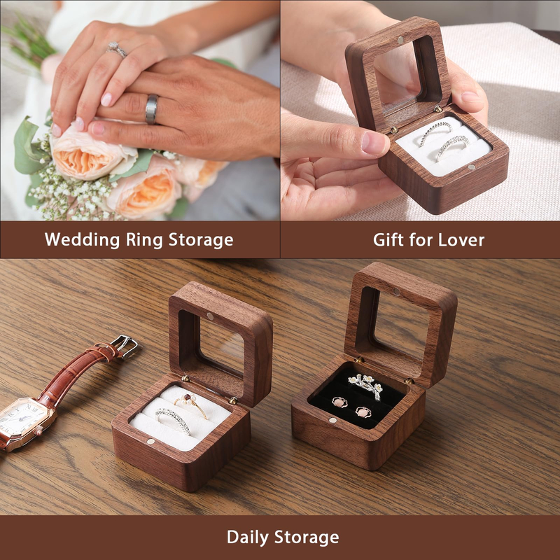 Wholesale Packaging Box Double Ring Box Jewelry Wooden Round Walnut Craft Wood Small Wedding Jewelry Storage Gift Display Case