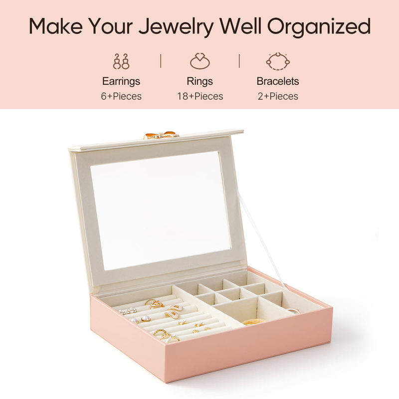 Clear Window Travel Jewelry Organizer Box Portable Accessories Pu Leather Jewelry Storage Display Case