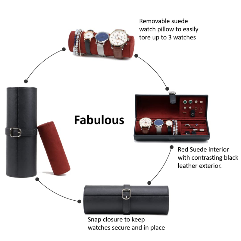 Hot Selling Unique Round Portable Personalized PU Leather 3 Slot Watch Ring Earring Necklace Jewelry Packaging Box