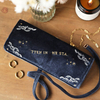 Navy Blue Velvet Jewelry Travel Roll Flat Embroidered Pouch Custom Soft Fabric Earrings Necklace Storage Case Bag Packaging