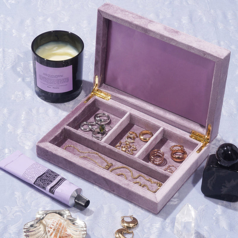 Custom Purple Velvet Bracelet Earring Box Lined Soft Lavender Necklace Ring Set Box Premium Jewelry Packaging Box with Logo