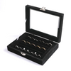 Custom Velvet Jewelry Display Box Jewelry Organizer Display Storage Glass Cover Holder Rack for Ring Earring