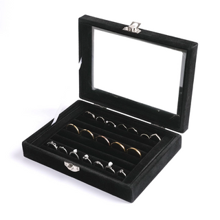 Custom Velvet Jewelry Display Box Jewelry Organizer Display Storage Glass Cover Holder Rack for Ring Earring