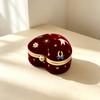 Red Velvet Embroidered Heart Shaped Jewellery Box