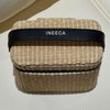 Portable Woven Straw Leather Tote Jewelry Cosmetic Bag