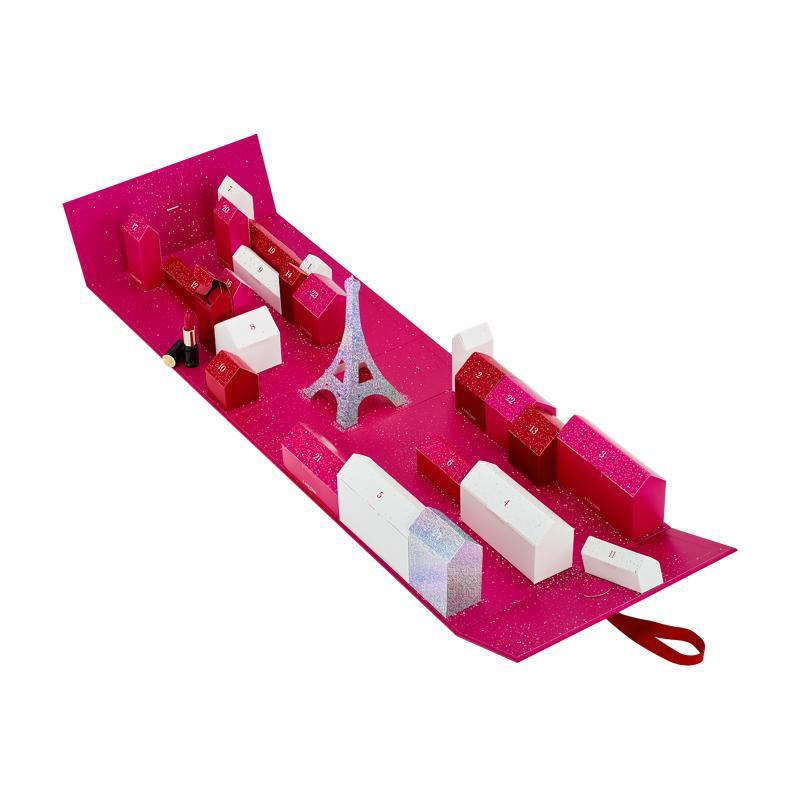 Folding Flap Box Lipstick Set Packaging Custom Advent Calendar Paper Box Christmas Cosmetic Skincare Cardboard Calendar Gift Box