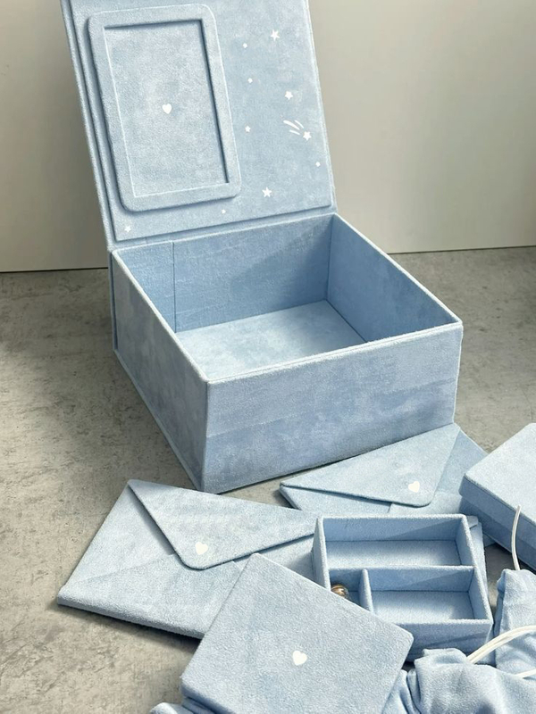 Elegant Velvet Baby Keepsake Box Memory Organizer with Baby Photo Frame Envelope Box Packaging New Born Baby Birth Gift Set Box